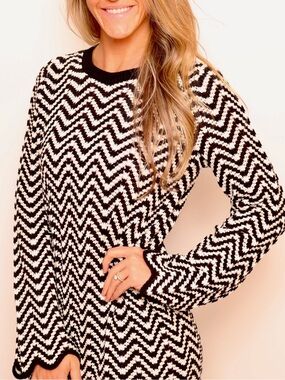 NWT! YAS knitted maxi dress with lettuce edge in black and white stripe
